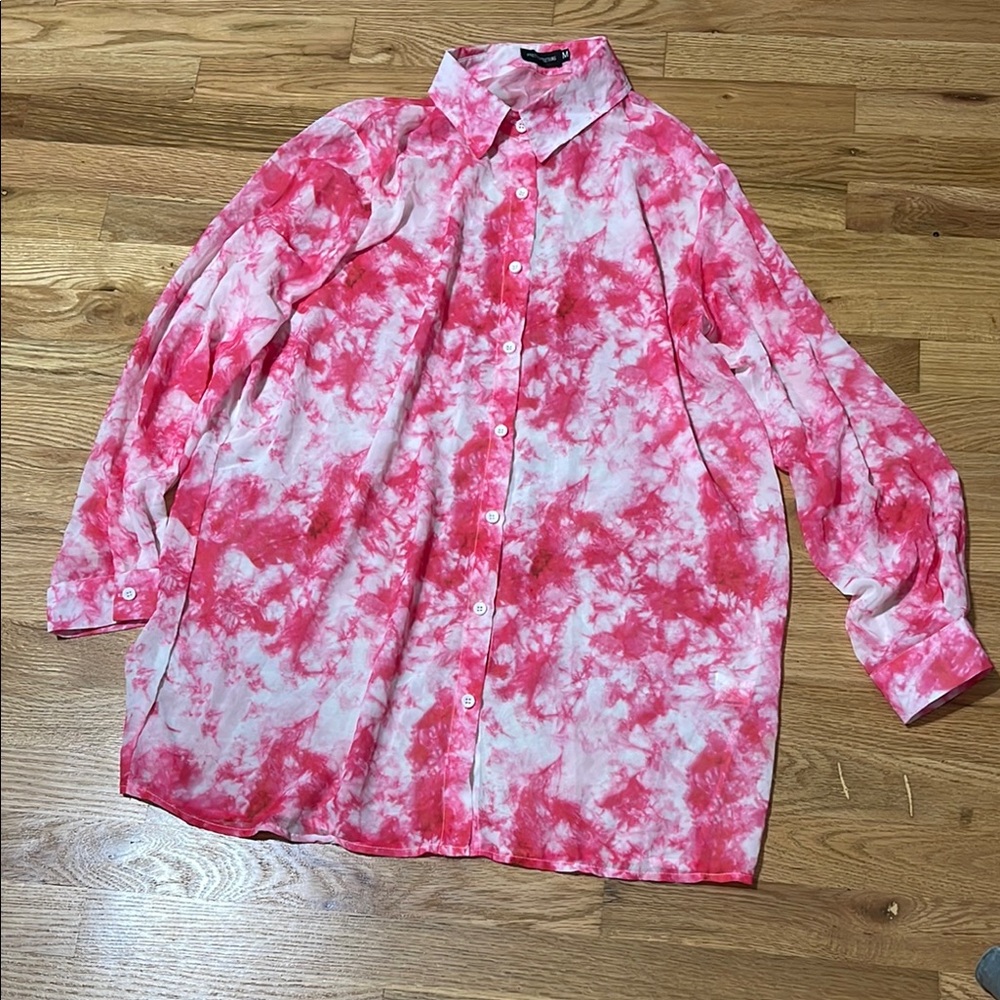 PrettyLittleThing Pink and White Button Down Shirt